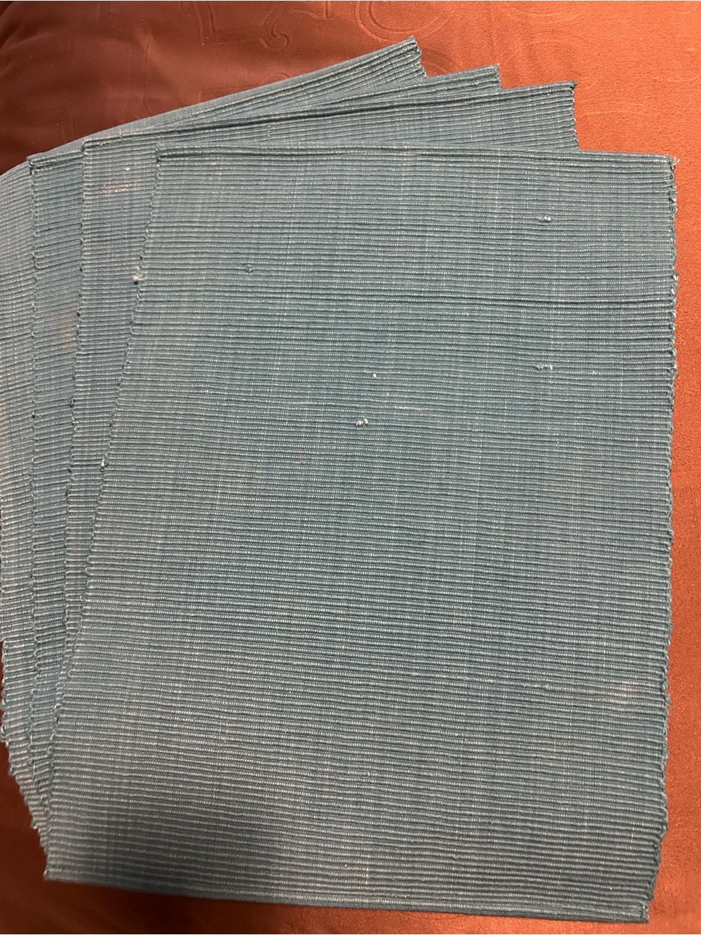 Set of Ribbed Textured Placemats in Teal Blue